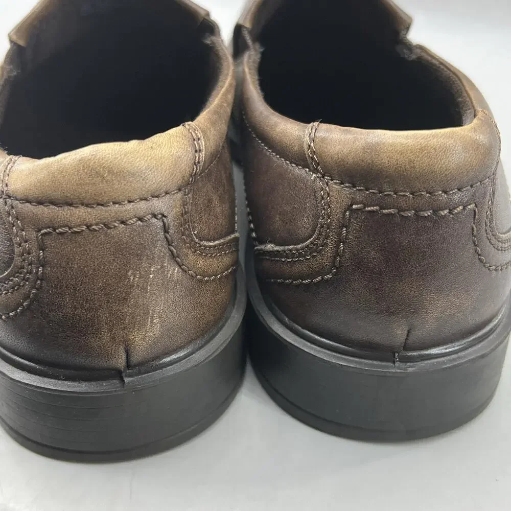 ECCO New Jersey Loafers Oxford Men Size 9 Brown Leather Comfort Square Toe Shoes
